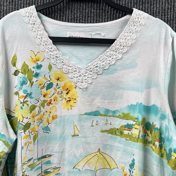 ALFRED DUNNER Shirt Women XL Scenic Lace Knit Top Beach Vacation 3/4 Sleeve READ - Picture 2 of 14